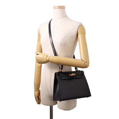 Hermes Handbag Kelly 25 Sellier Black Gold Box Calf 2-Way — view 5