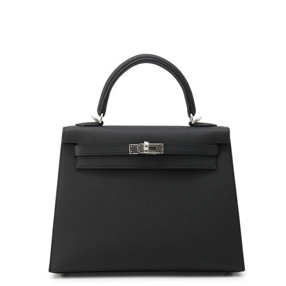 Hermes Handbag Kelly 25 Sellier Black Silver Epsom 2-Way