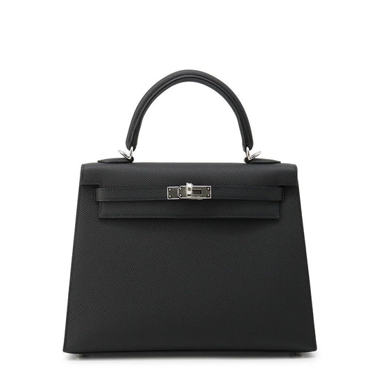 Hermes Handbag Kelly 25 Sellier Black Silver Epsom 2-Way