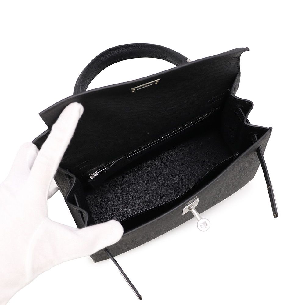 Hermes Handbag Kelly 25 Sellier Black Silver Epsom 2-Way — view 5