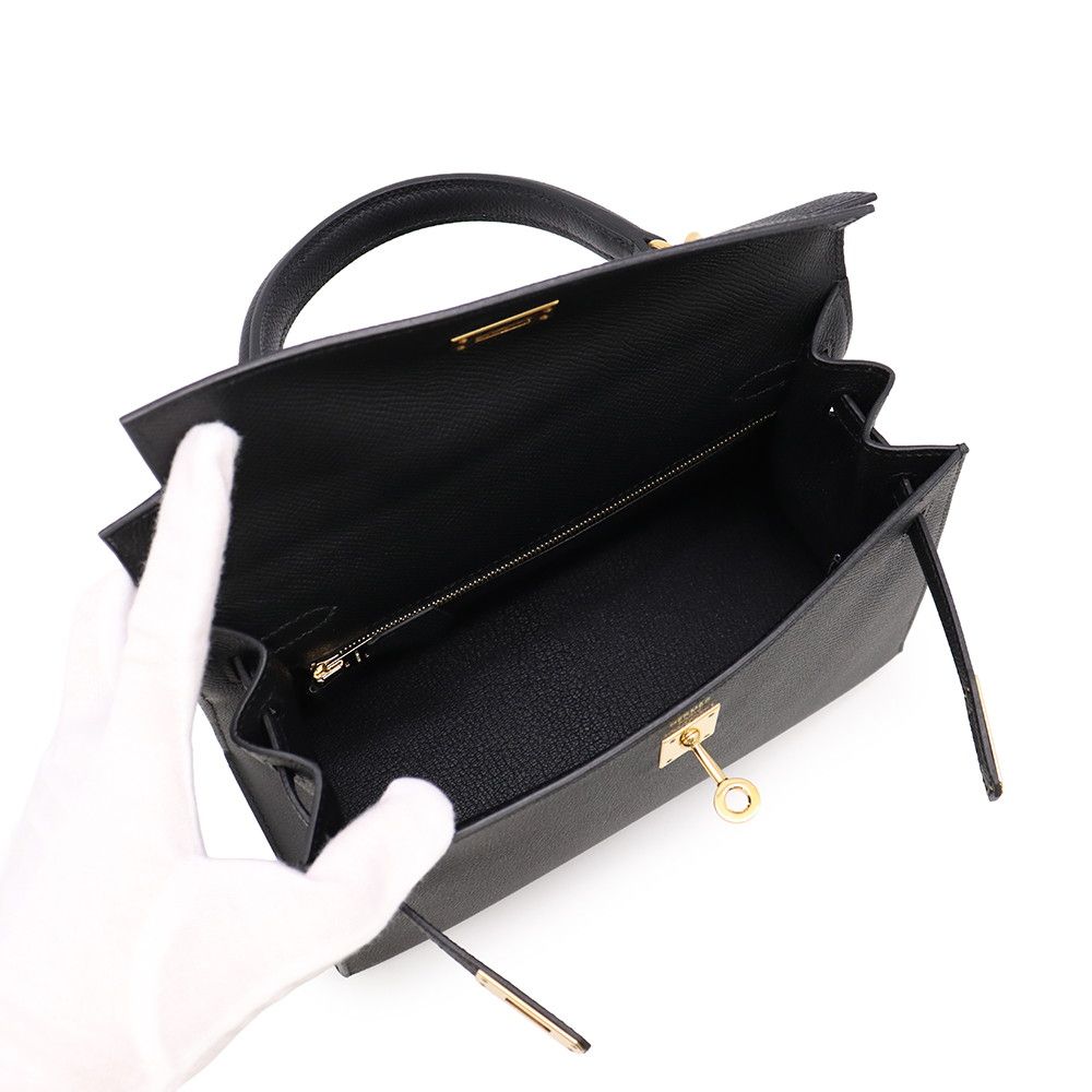 Hermes Handbag Kelly 25 Sellier Black Gold Epsom 2-Way — view 6