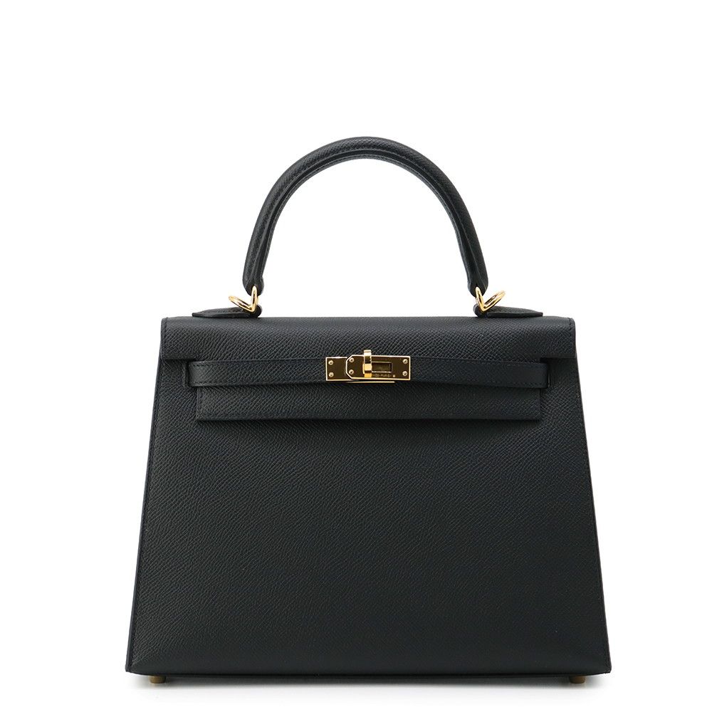 Hermes Handbag Kelly 25 Sellier Black Gold Epsom 2-Way