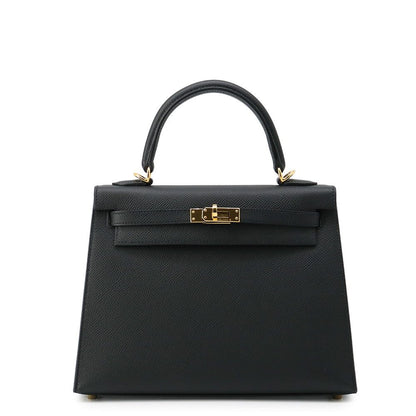 Hermes Handbag Kelly 25 Sellier Black Gold Epsom 2-Way
