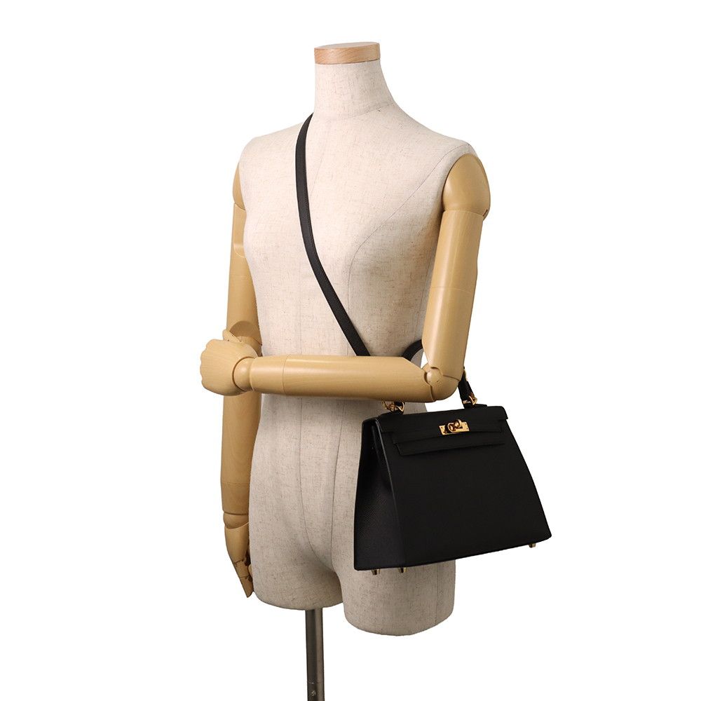 Hermes Handbag Kelly 25 Sellier Black Gold Epsom 2-Way — view 5