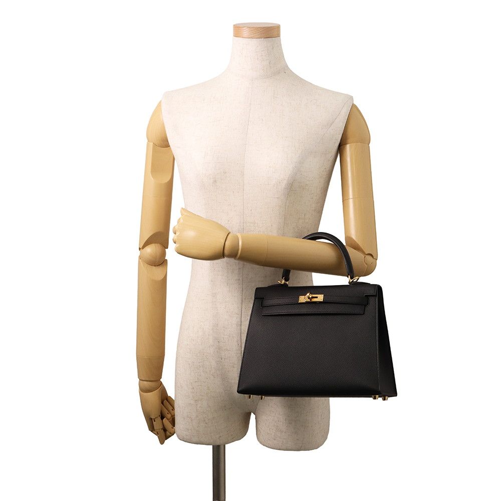 Hermes Handbag Kelly 25 Sellier Black Gold Epsom 2-Way — view 4
