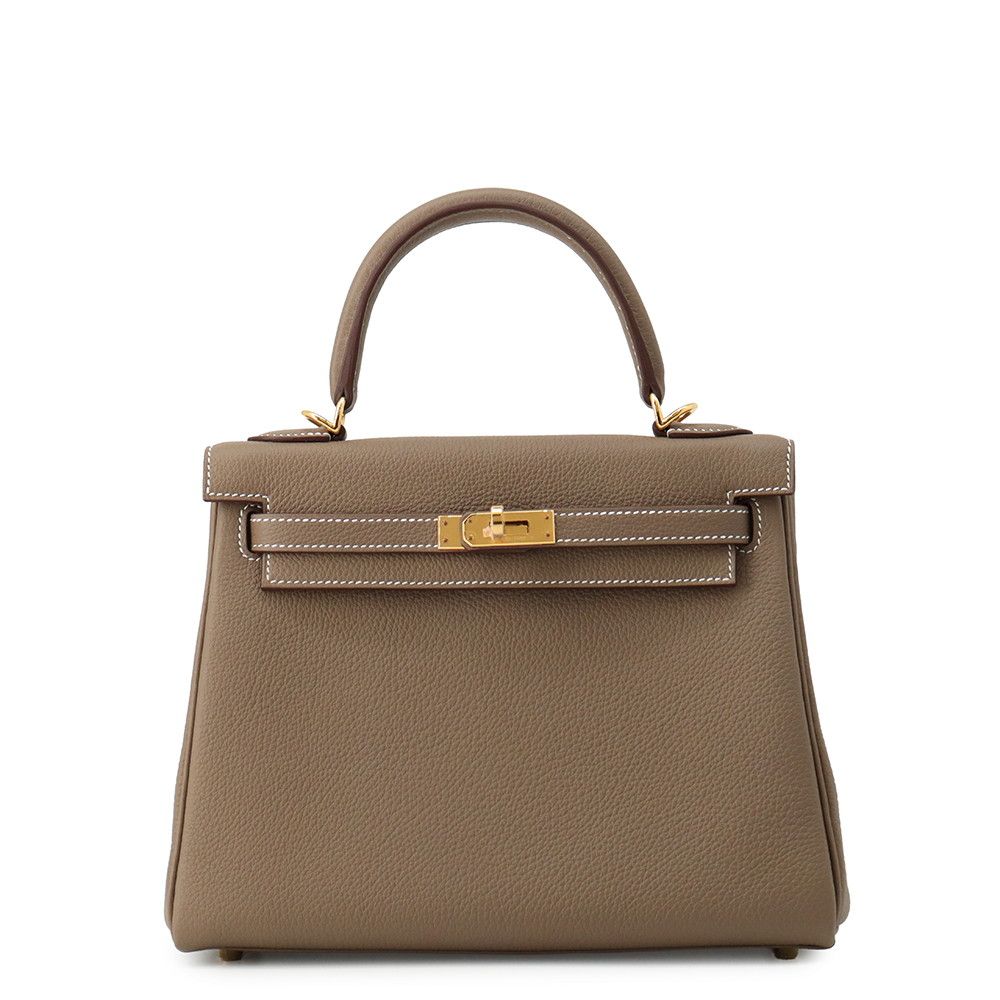 Hermes Handbag Kelly 25 Retourne Etoupe Gold Togo 2-Way
