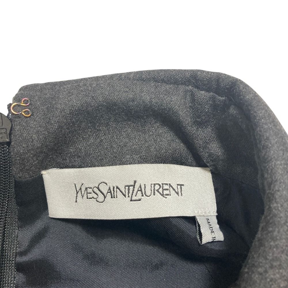 Saint Laurent Layered Leather Color Half Sleeve Wool Dress 38 Gray — view 5