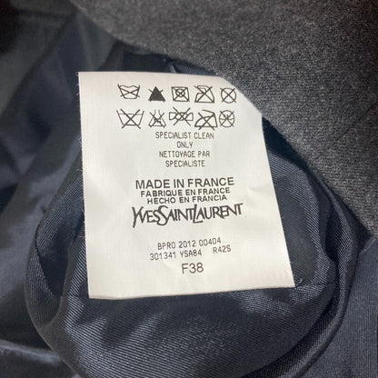 Saint Laurent Layered Leather Color Half Sleeve Wool Dress 38 Gray — view 8