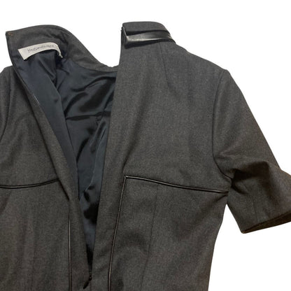 Saint Laurent Layered Leather Color Half Sleeve Wool Dress 38 Gray — view 3