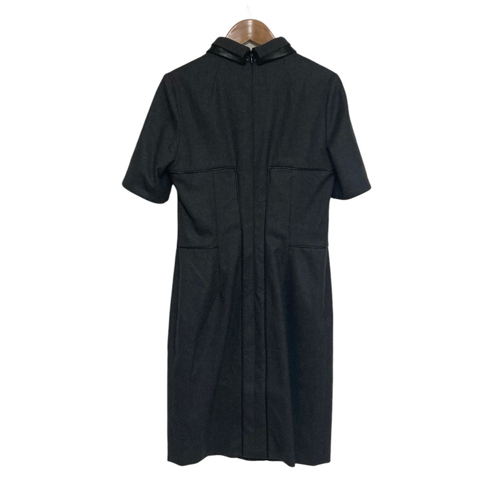 Saint Laurent Layered Leather Color Half Sleeve Wool Dress 38 Gray — view 2