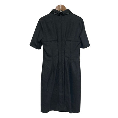 Saint Laurent Layered Leather Color Half Sleeve Wool Dress 38 Gray — view 2