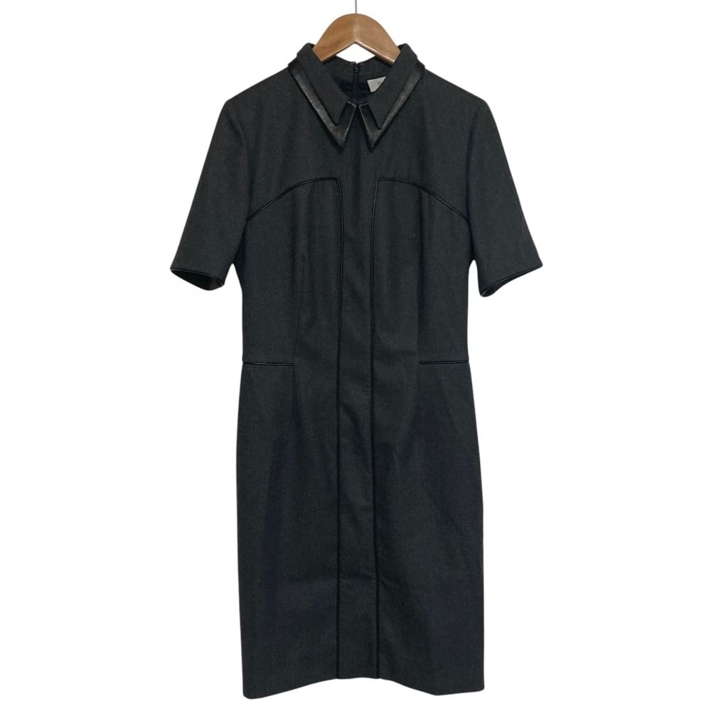 Saint Laurent Layered Leather Color Half Sleeve Wool Dress 38 Gray