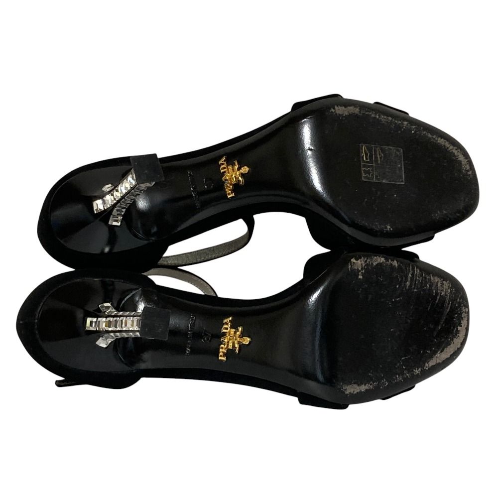 Prada Crystal Heels Ankle Strap Sandals 37 Black — view 4