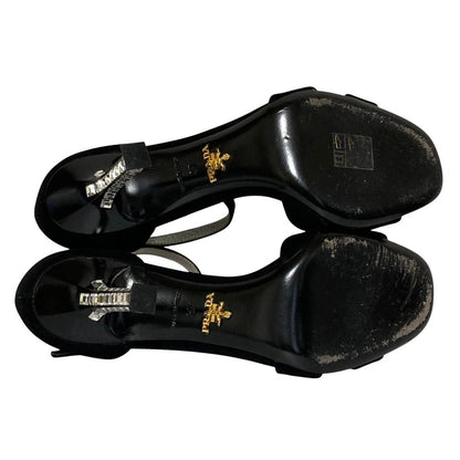 Prada Crystal Heels Ankle Strap Sandals 37 Black — view 4