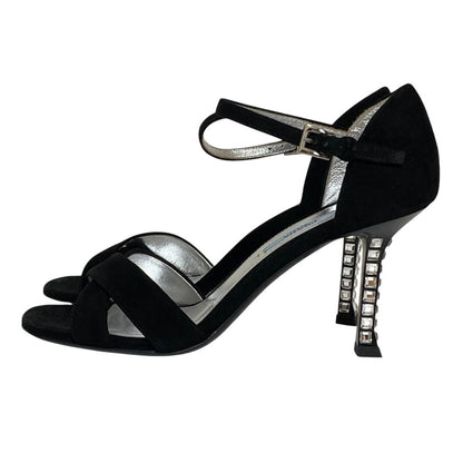 Prada Crystal Heels Ankle Strap Sandals 37 Black — view 2
