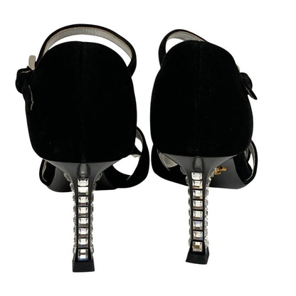 Prada Crystal Heels Ankle Strap Sandals 37 Black — view 3