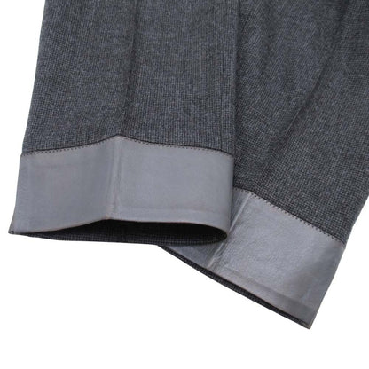 Brunello Cucinelli Leather Trim Check Wool Trousers Tuck Tapered Pants 40 Gray — view 3