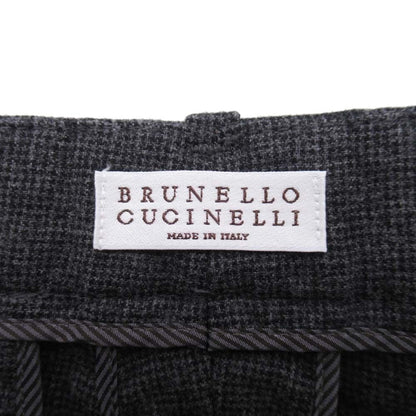 Brunello Cucinelli Leather Trim Check Wool Trousers Tuck Tapered Pants 40 Gray — view 7