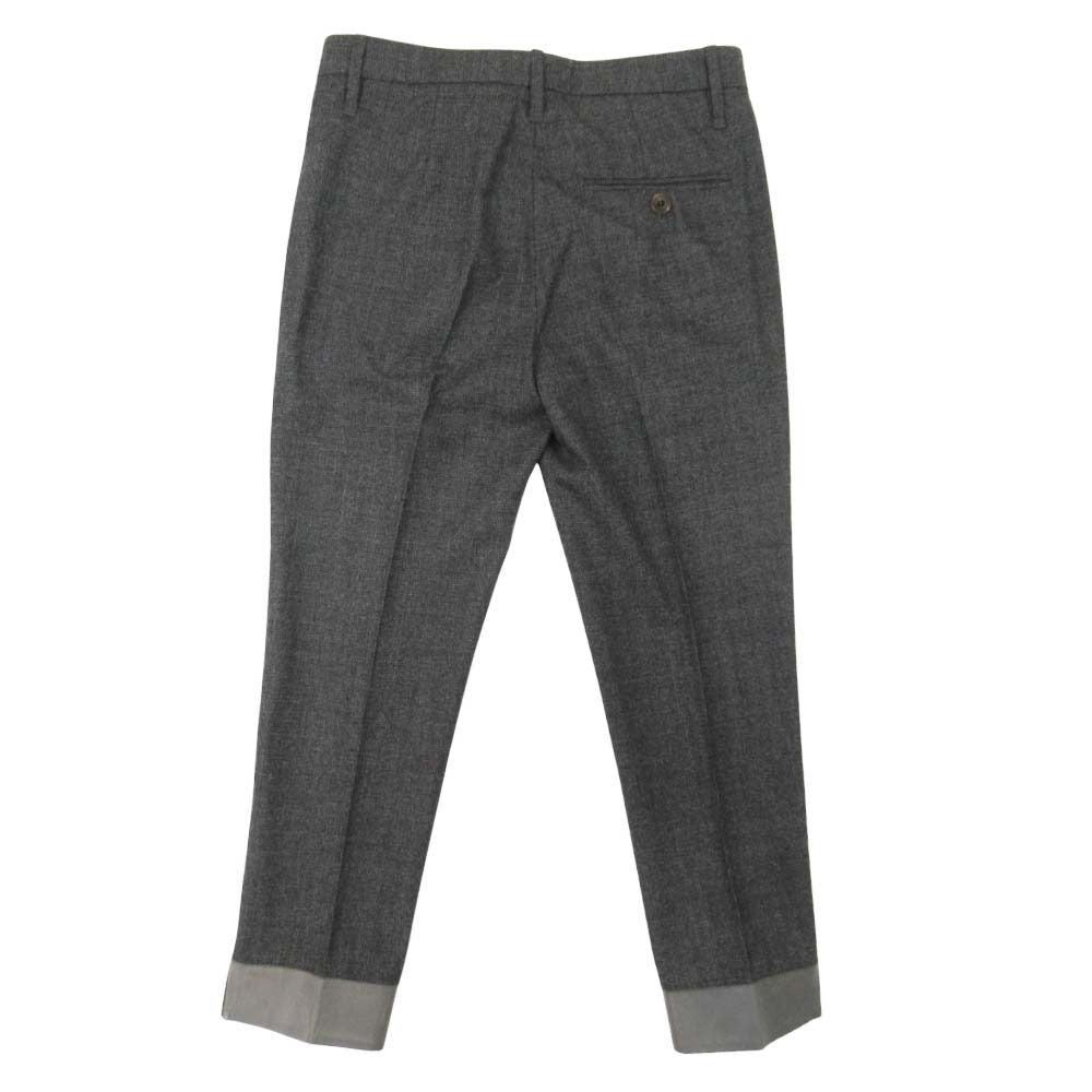 Brunello Cucinelli Leather Trim Check Wool Trousers Tuck Tapered Pants 40 Gray — view 2