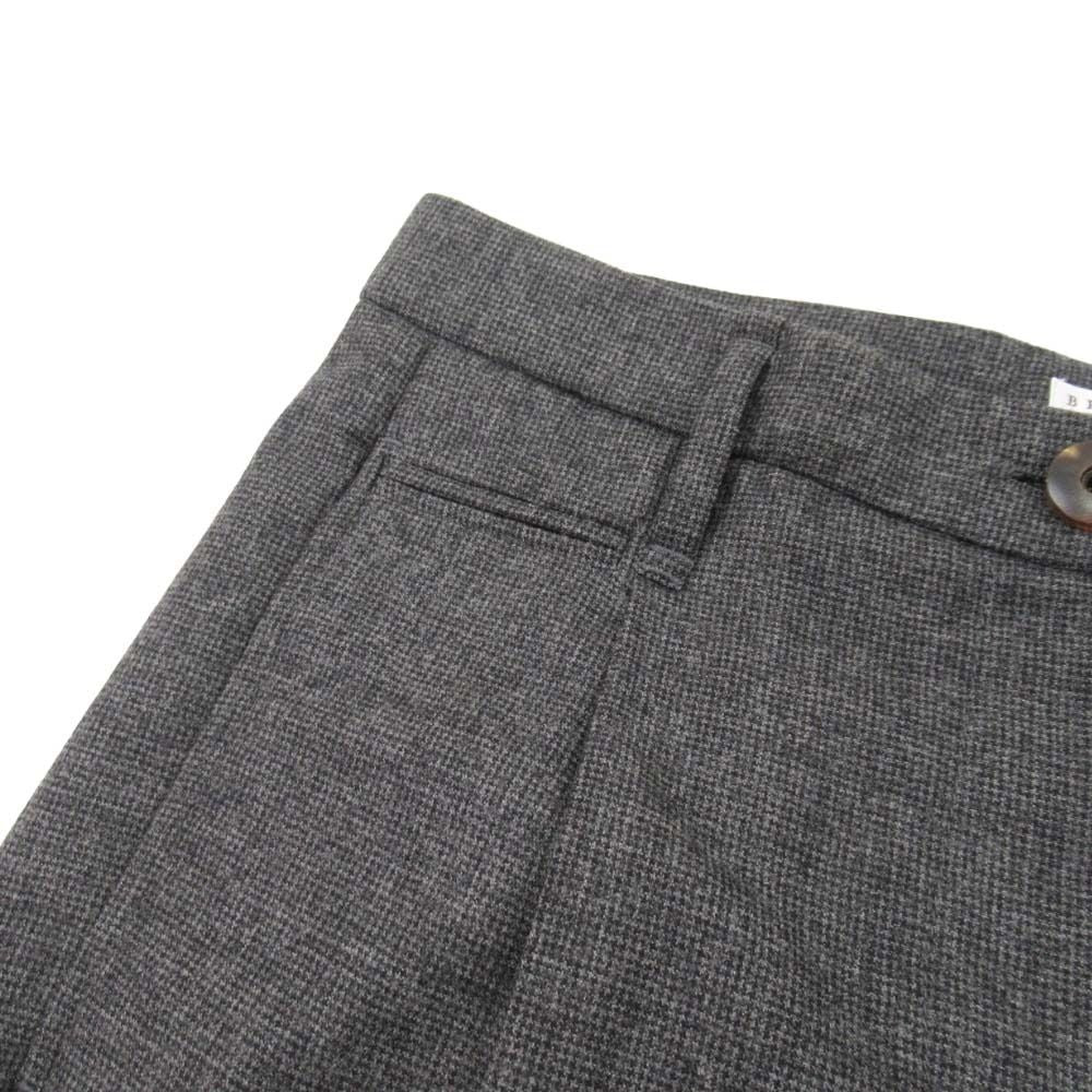 Brunello Cucinelli Leather Trim Check Wool Trousers Tuck Tapered Pants 40 Gray — view 4