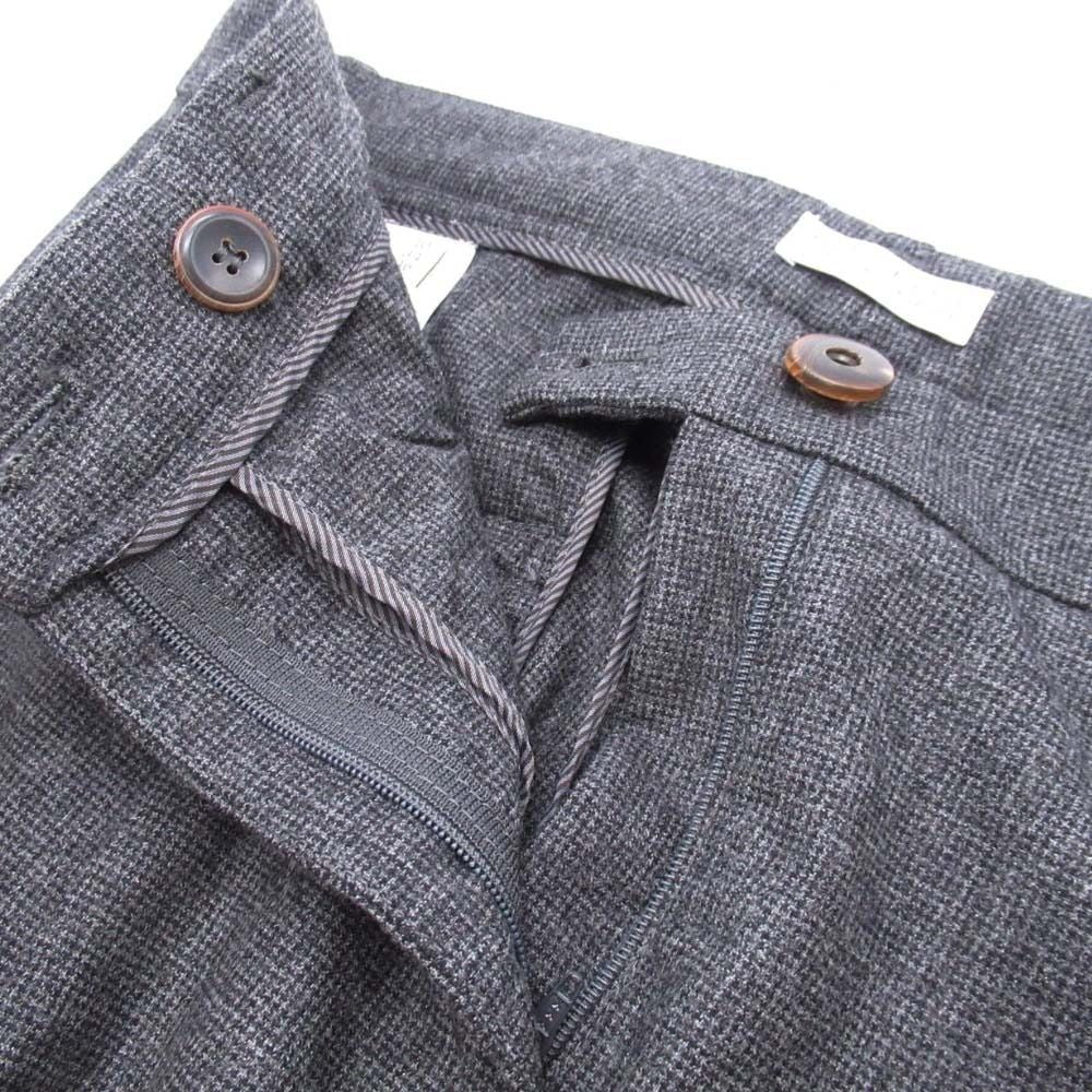 Brunello Cucinelli Leather Trim Check Wool Trousers Tuck Tapered Pants 40 Gray — view 5