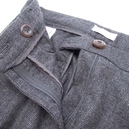 Brunello Cucinelli Leather Trim Check Wool Trousers Tuck Tapered Pants 40 Gray — view 5