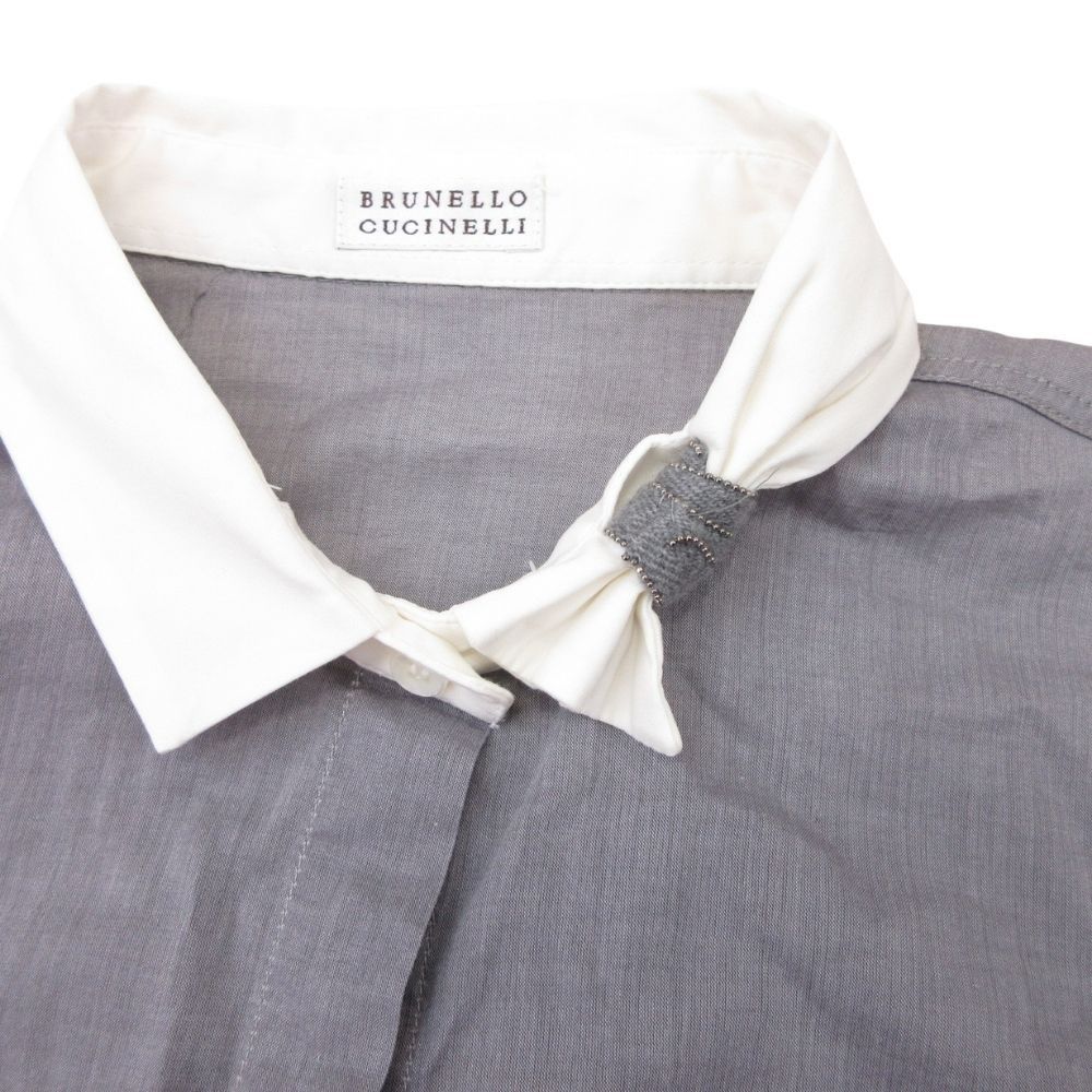 Brunello Cucinelli Cles Rick Shirt Blouse Cotton Chambray Long Sleeve Top M — view 4