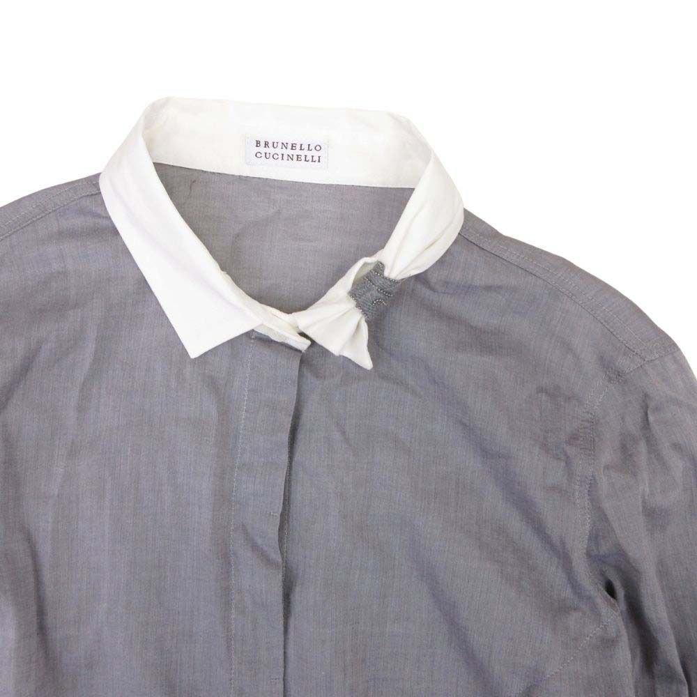 Brunello Cucinelli Cles Rick Shirt Blouse Cotton Chambray Long Sleeve Top M — view 3