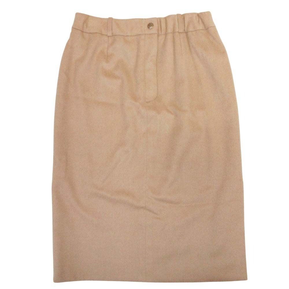 Dior Vintage Logo Button Camel Skirt Knee Length Calf Flare 40 Brown