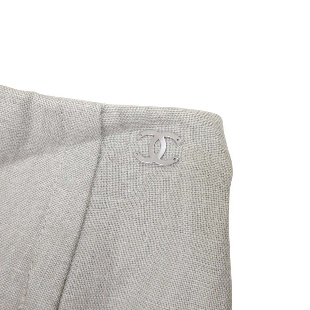 Chanel Boutique Vintage CC Logo Linen Mimole Skirt Semi Flare 38 Gray — view 3