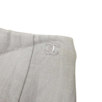 Chanel Boutique Vintage CC Logo Linen Mimole Skirt Semi Flare 38 Gray — view 3