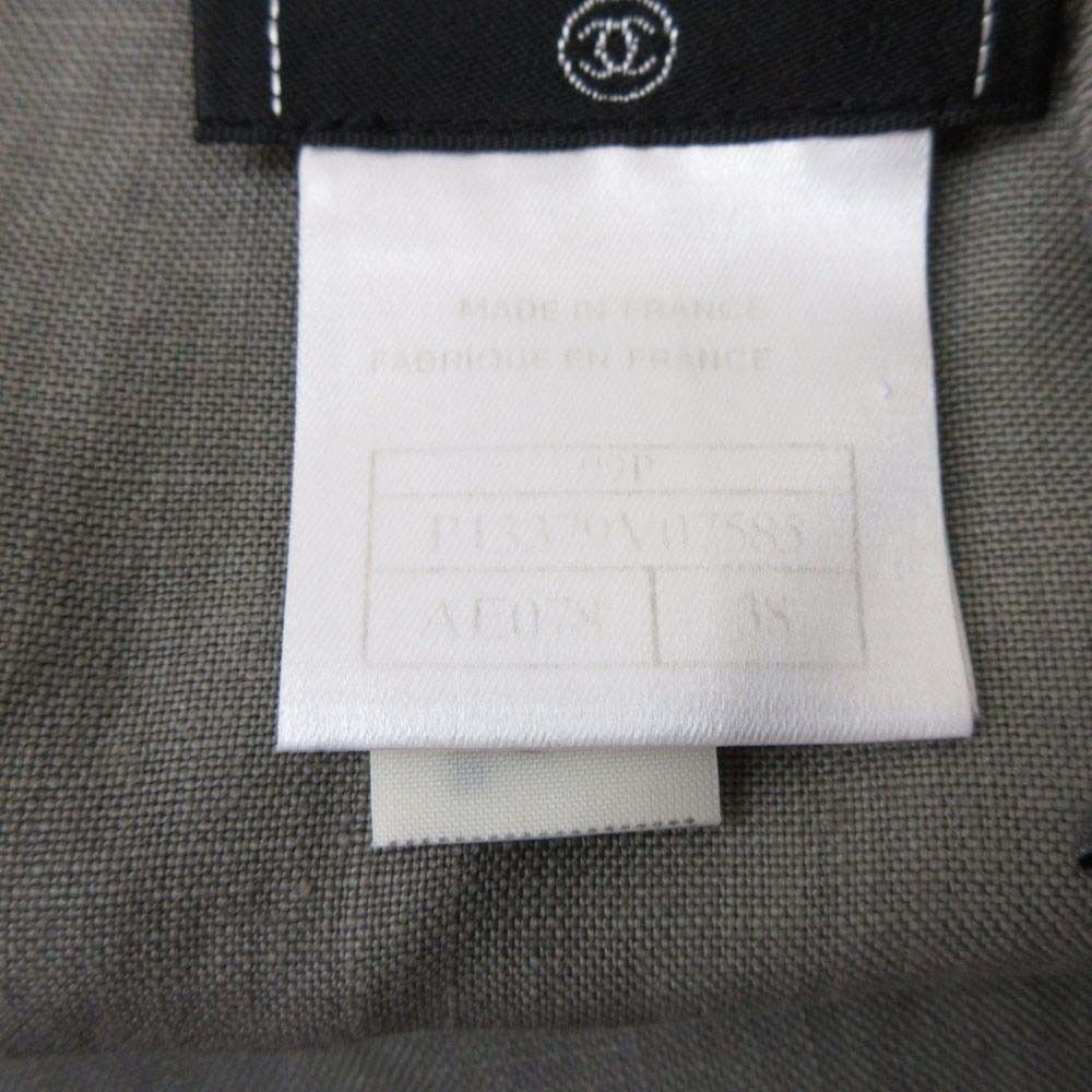 Chanel Boutique Vintage CC Logo Linen Mimole Skirt Semi Flare 38 Gray — view 6