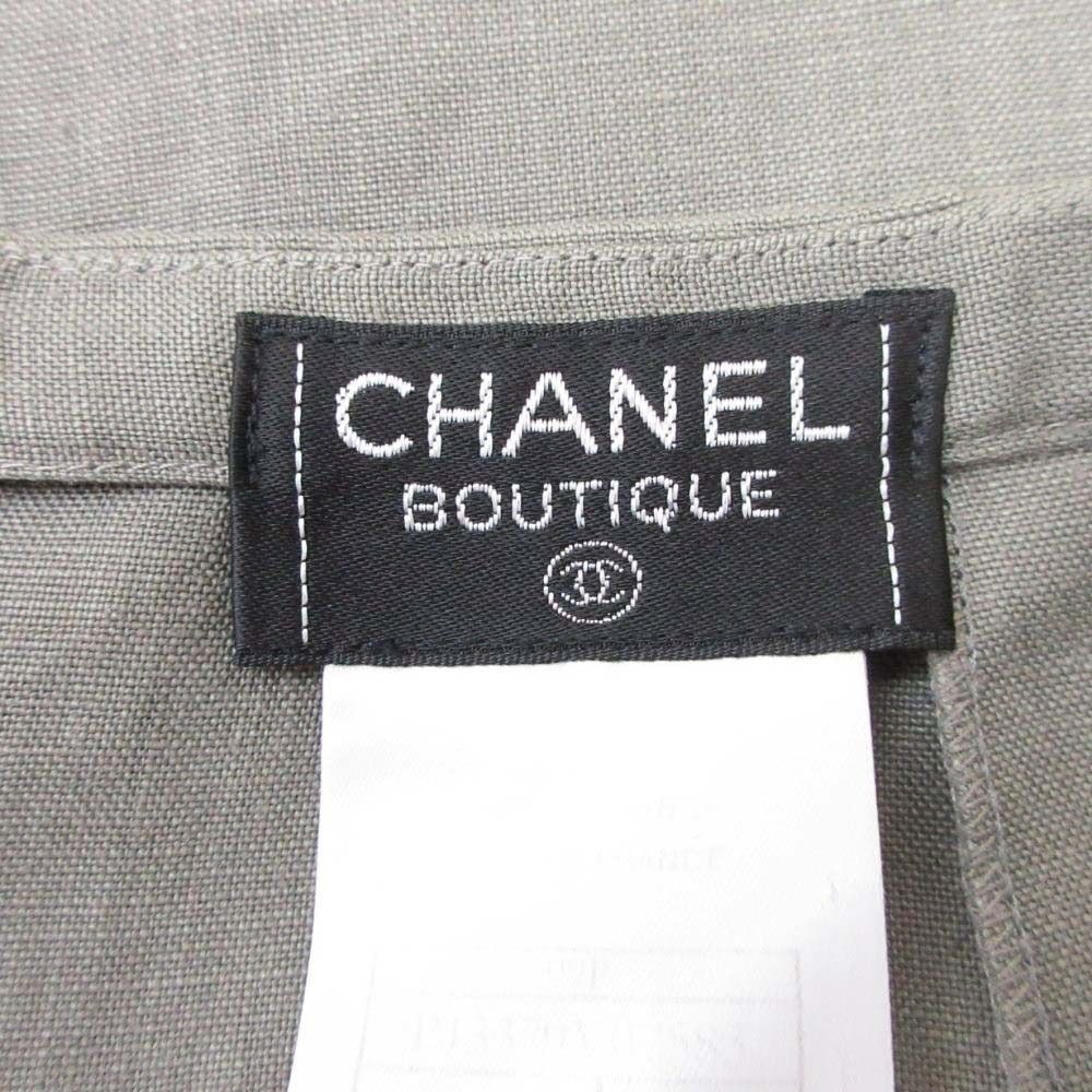 Chanel Boutique Vintage CC Logo Linen Mimole Skirt Semi Flare 38 Gray — view 5