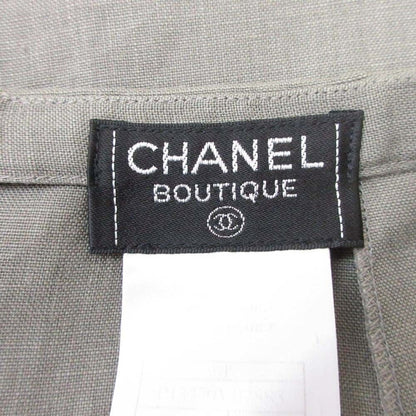Chanel Boutique Vintage CC Logo Linen Mimole Skirt Semi Flare 38 Gray — view 5