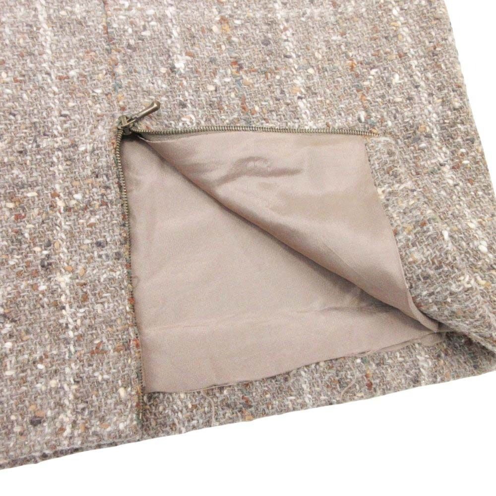 Chanel Vintage Wool Tweed Plaid Semi Flare Skirt Knee Length Mid Calf 38 Beige — view 5