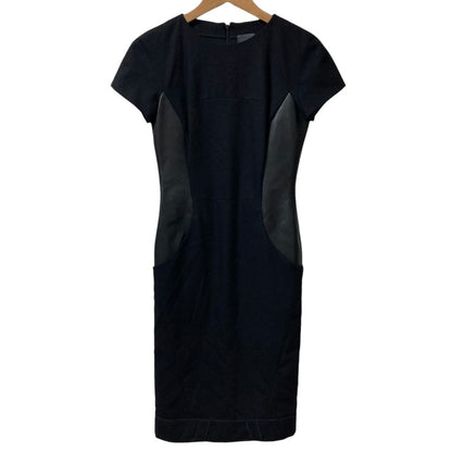 Fendi Cashmere Blend Lambskin Switch Short Sleeve Dress 36 Black