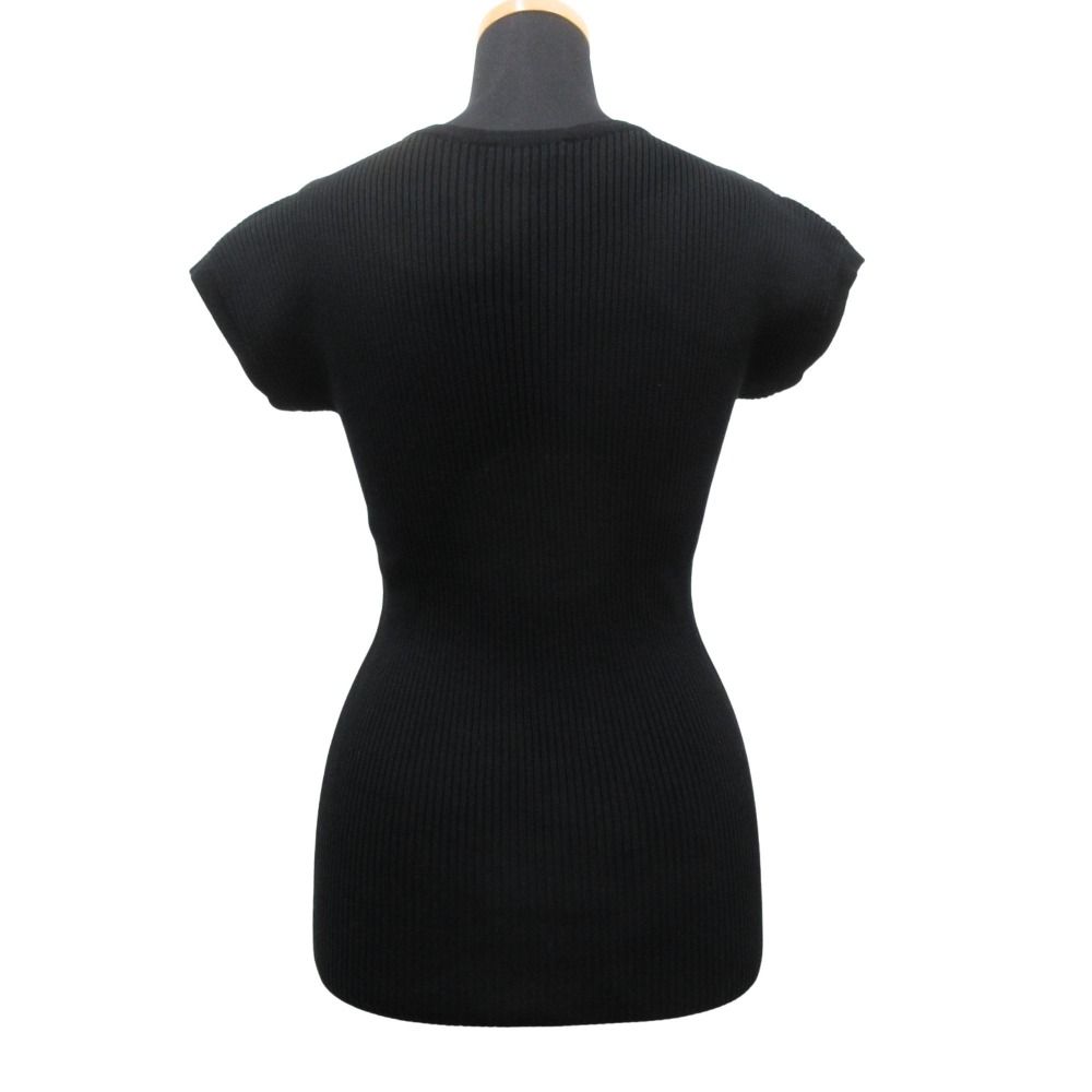 Hermes Cotton Knit Sweater Top Blouse Short Sleeve Round Neck Vintage M Black — view 3
