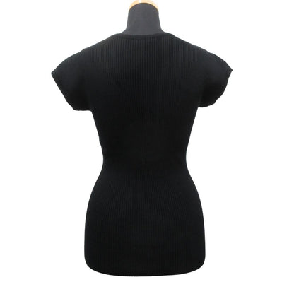 Hermes Cotton Knit Sweater Top Blouse Short Sleeve Round Neck Vintage M Black — view 3