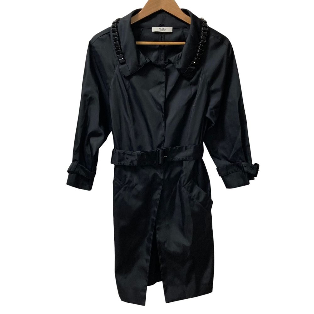 Prada Bijou Color Nylon Belted Coat 40 Black