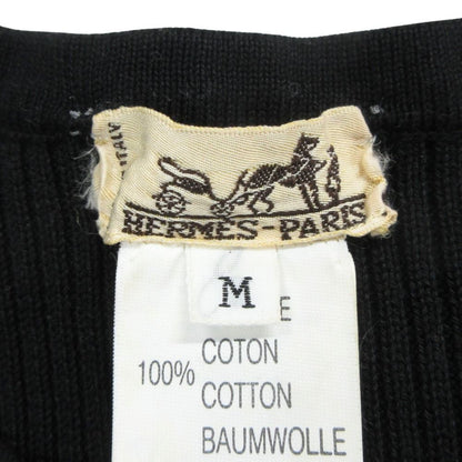 Hermes Cotton Knit Sweater Top Blouse Short Sleeve Round Neck Vintage M Black — view 6
