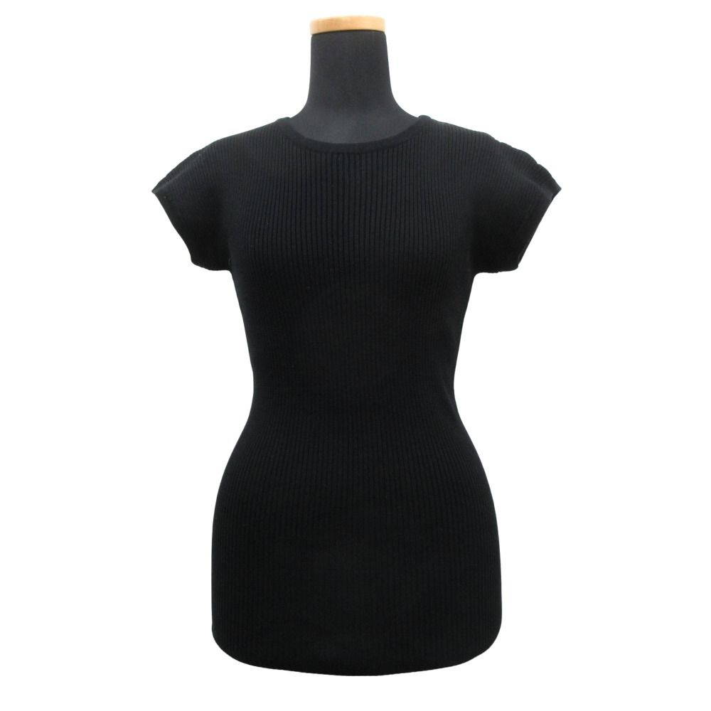 Hermes Cotton Knit Sweater Top Blouse Short Sleeve Round Neck Vintage M Black