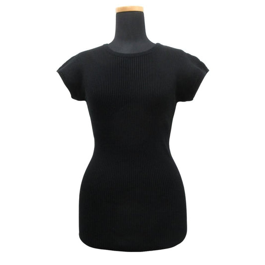 Hermes Cotton Knit Sweater Top Blouse Short Sleeve Round Neck Vintage M Black