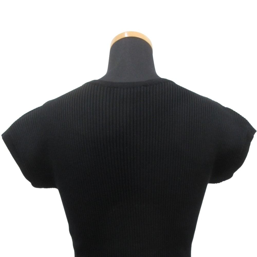 Hermes Cotton Knit Sweater Top Blouse Short Sleeve Round Neck Vintage M Black — view 5