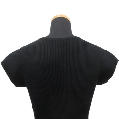 Hermes Cotton Knit Sweater Top Blouse Short Sleeve Round Neck Vintage M Black — view 5