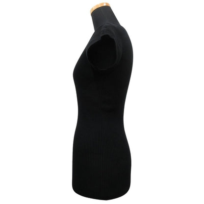 Hermes Cotton Knit Sweater Top Blouse Short Sleeve Round Neck Vintage M Black — view 2