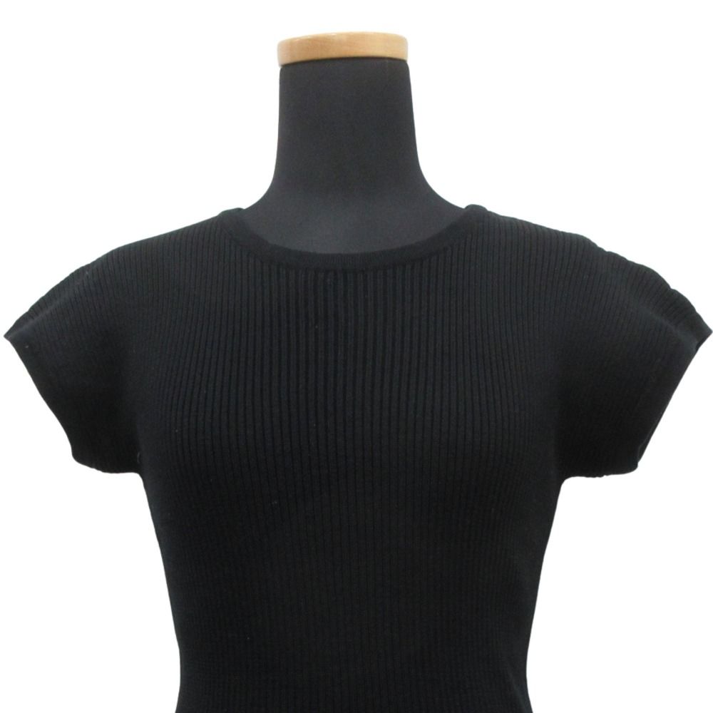 Hermes Cotton Knit Sweater Top Blouse Short Sleeve Round Neck Vintage M Black — view 4
