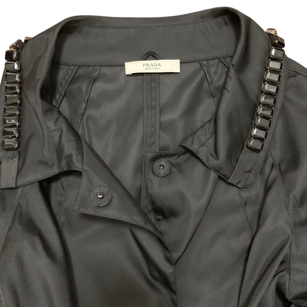 Prada Bijou Color Nylon Belted Coat 40 Black — view 5