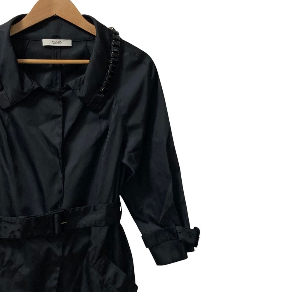 Prada Bijou Color Nylon Belted Coat 40 Black — view 2