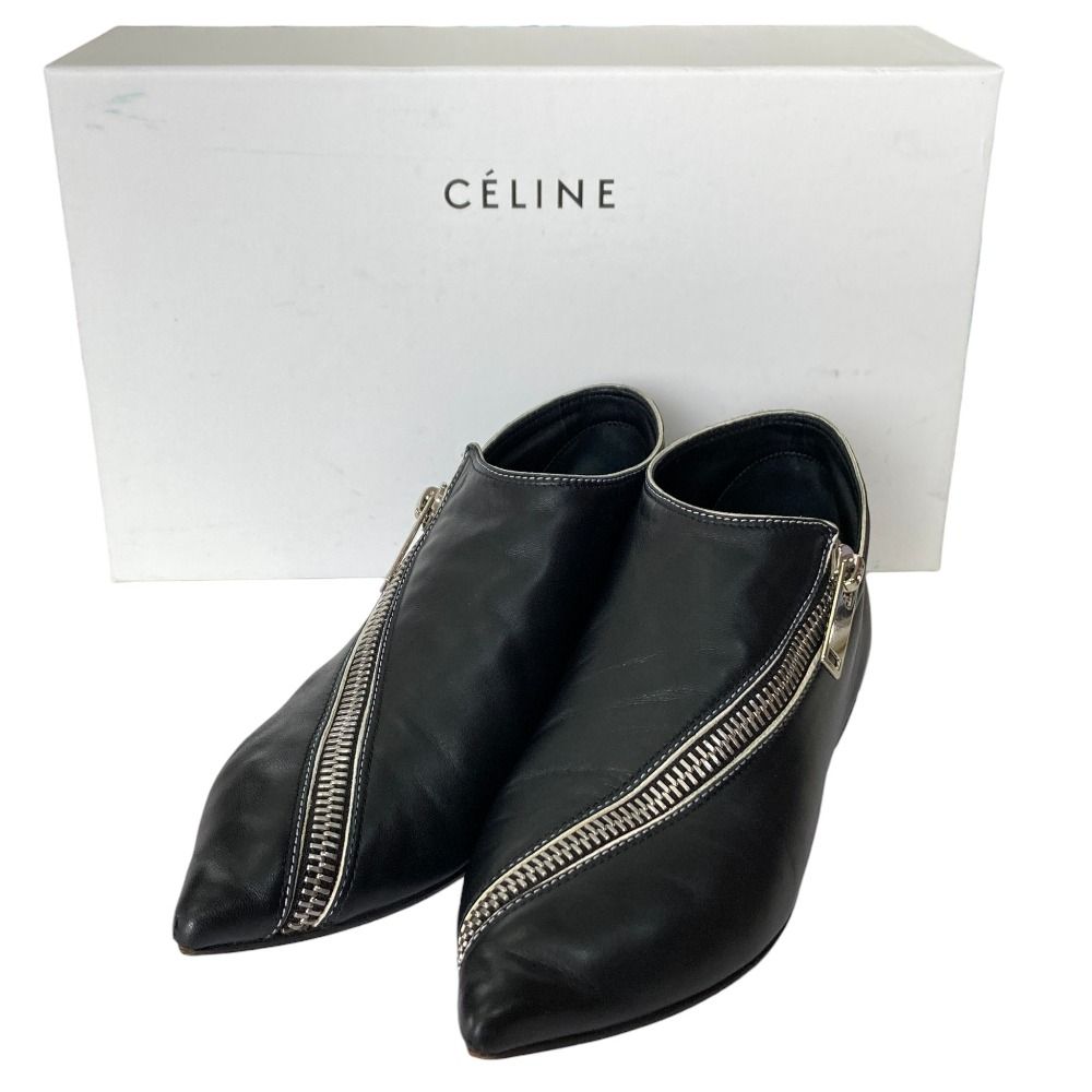 Celine Phoebe Philo Era Leather Pointed Toe Zipper Flat Shoes 36 Black