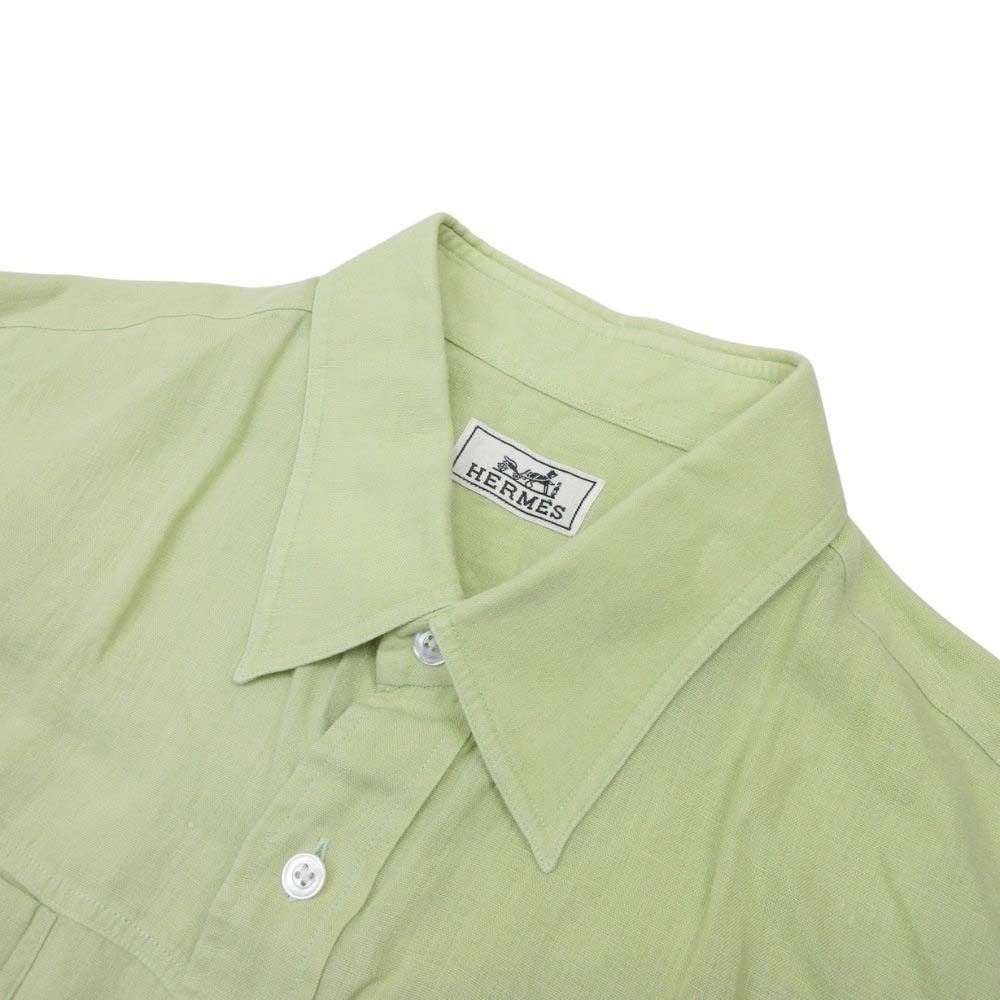 Hermes Linen 100% Shirt Top Short Sleeve Relaxed Fit 43 17 Yellow Green — view 3